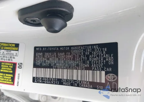 2018 Toyota Corolla Le из США, поврежденный, VIN 2T1BURHE0JC076875